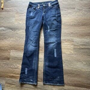 Vintage/Y2K Low Rise Bebe Sophie Cut Jeans Sz 29. Dark Wash Crystal Logo Flare